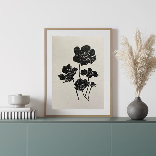 Handmade Original Linocut Print - Cosmos