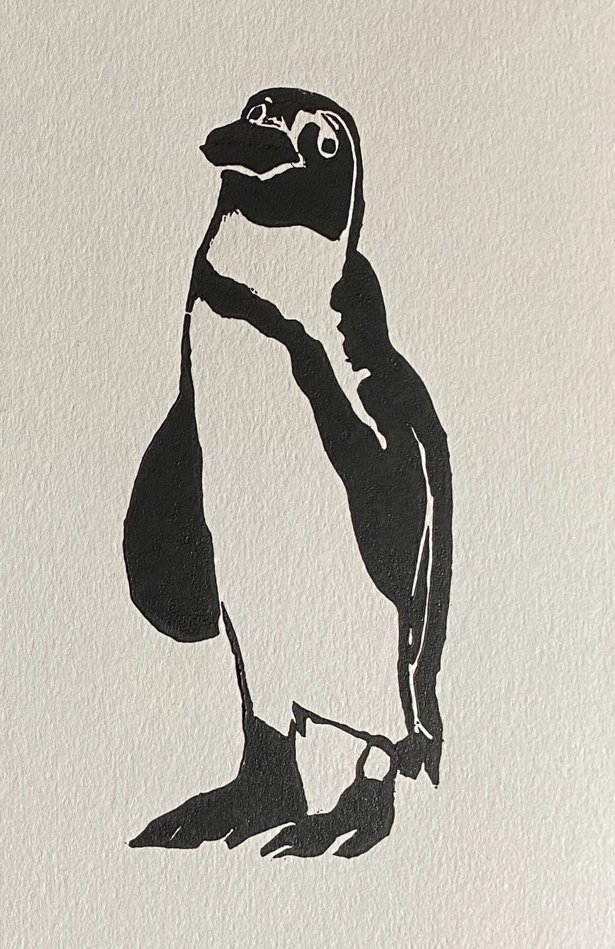 Handmade Original Linocut Print - African Penguin