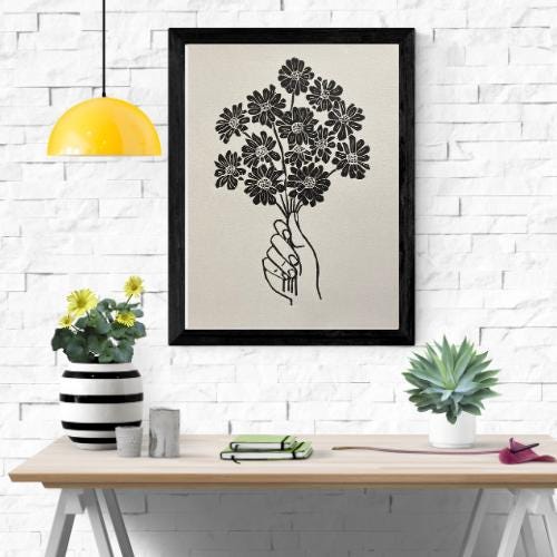 Handmade Original Linocut Print - Handful of Daisies