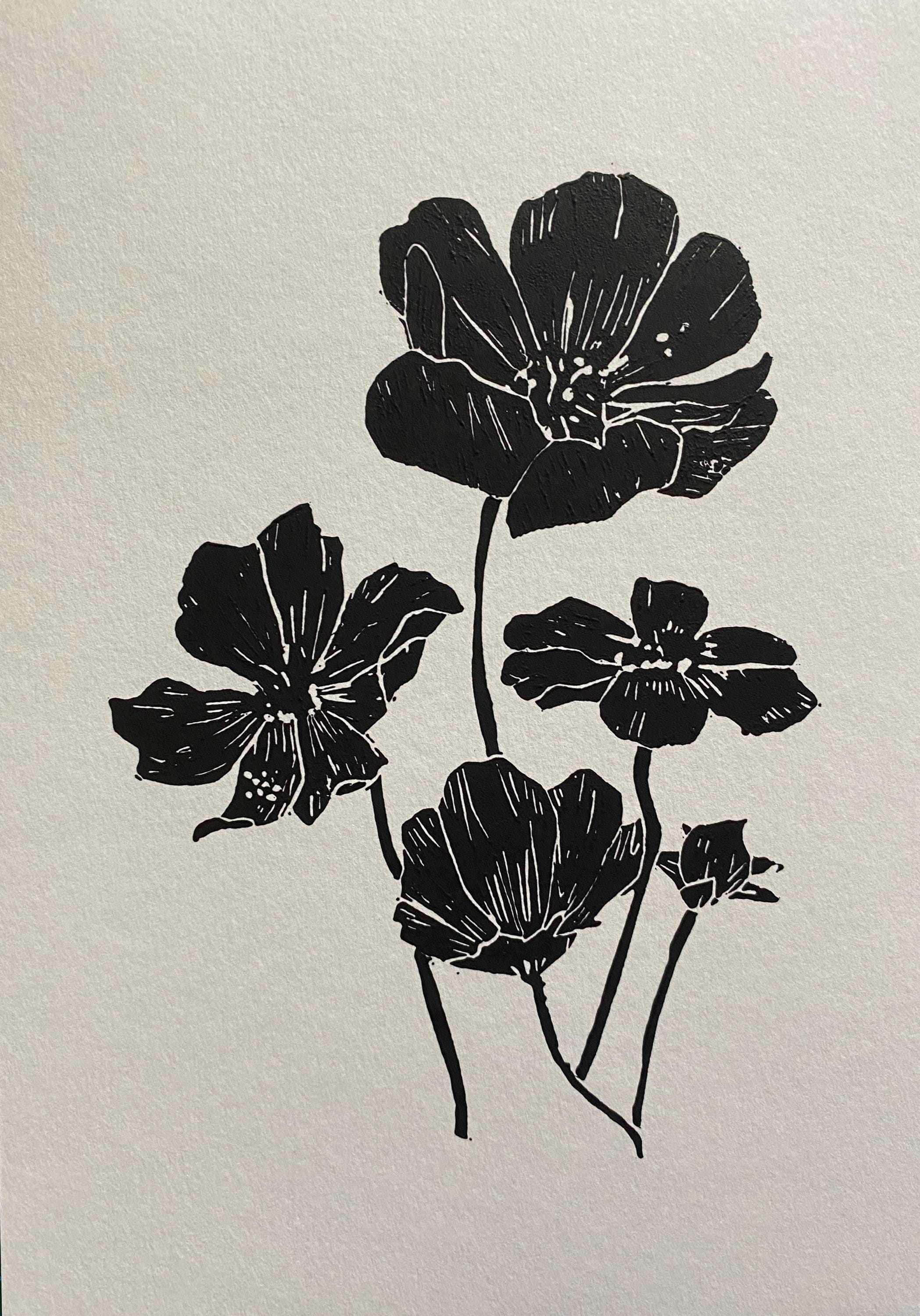 Handmade Original Linocut Print - Cosmos